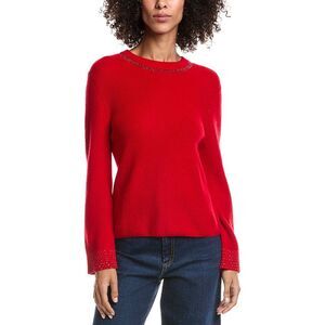 Forte Cashmere Womens  Studded Wool & Cashmere-Blend Sweater, Red